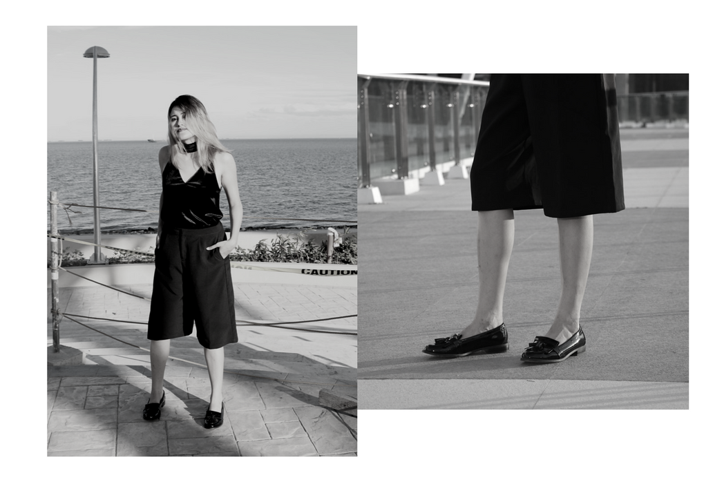 monochrome ootd collage - gusto mare il corso - ching sadaya website
