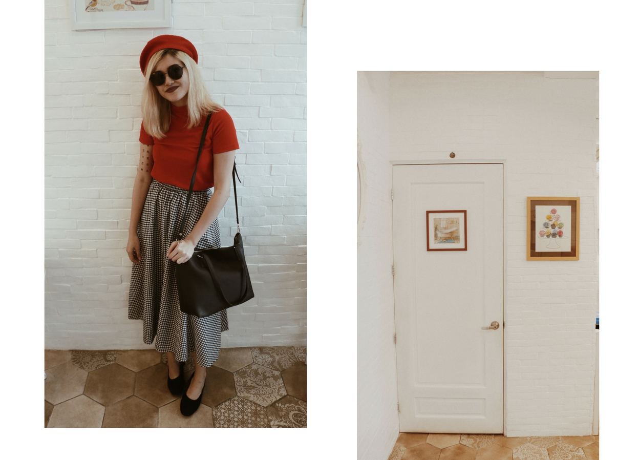 Don't fret. wear a beret. OOTD_red beret_red tshirt_gingham skirt_black shoes_Ching Sadaya blog